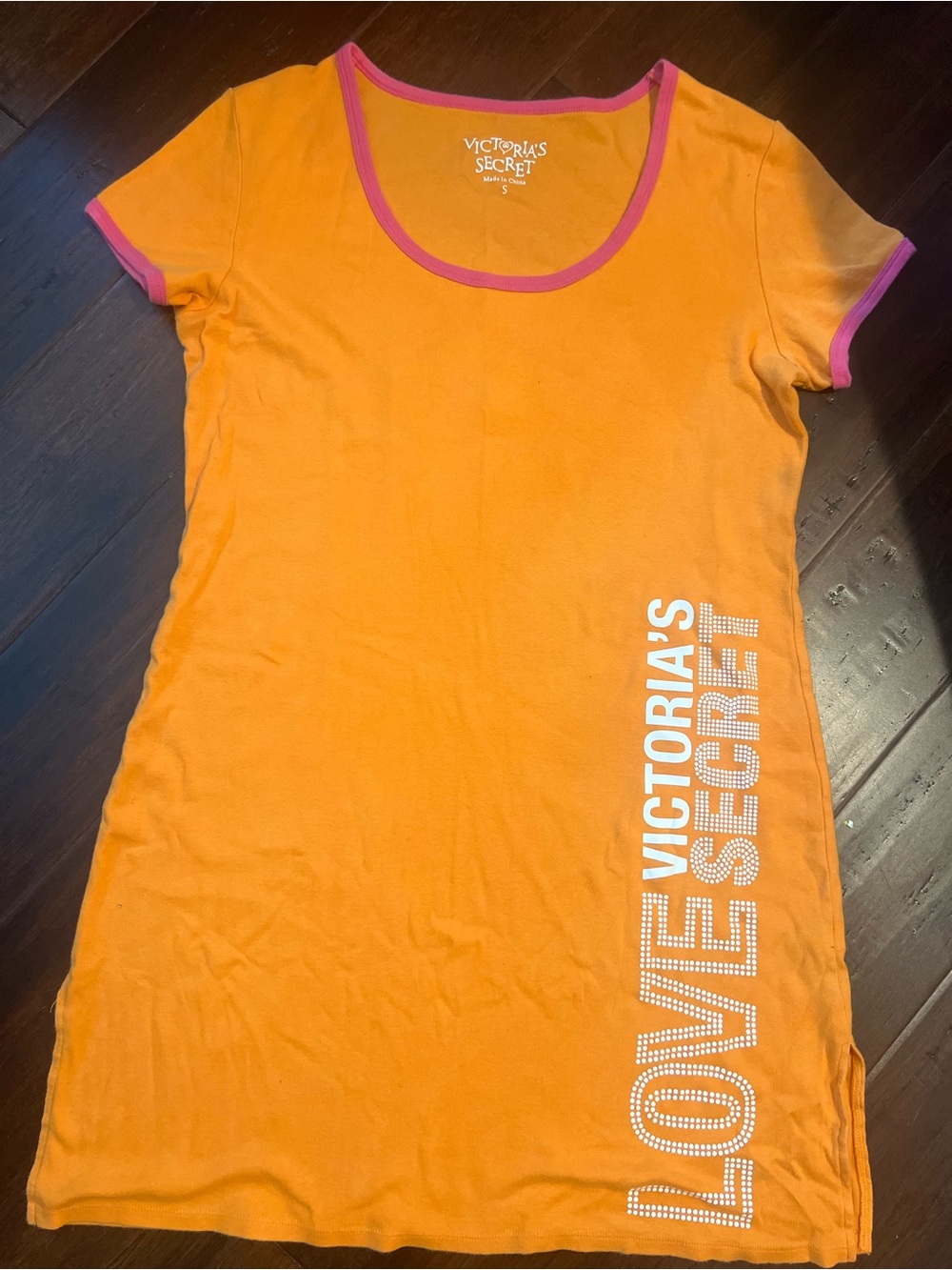 Victoria's Secret Orange Scoop-Neck T-Shirt Dress with Pink Trim